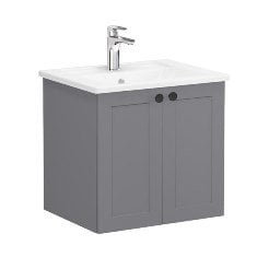 Vitra Root Classic 68689 Lavabo Dolabı, Kapaklı, 60 Cm, Mat Gri, Köşeli Lavabolu